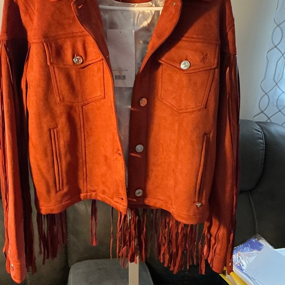 Juicy Couture Orange Suede Fringe Jacket